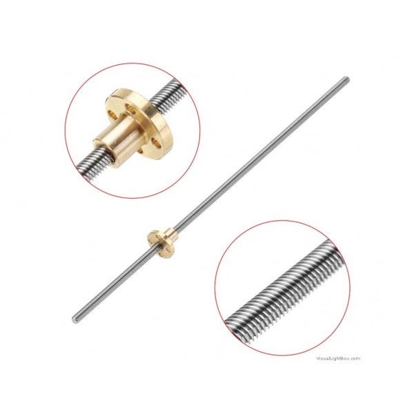 400Mm Trapezoidal 4 Start Lead Screw 8Mm Thread 2Mm Pitch Lead Screw With Copper Nut