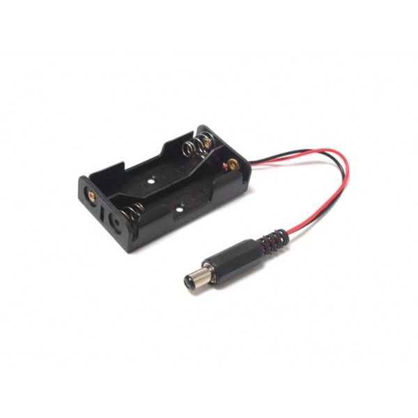 Black Plastic Storage Box Case Holder For Battery 2 X Aa Cell Box With Dc Power Plug 