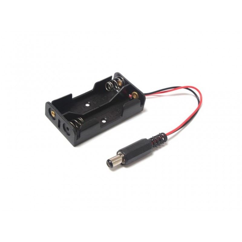 Black Plastic Storage Box Case Holder For Battery 2 X Aa Cell Box With Dc Power Plug 