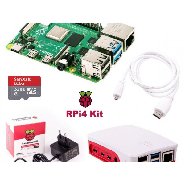 Raspberry Pi 4 Model B With 1 Gb Ram Micro Hdmi To Hdmi Cable 1.5Meter Power Adaptor 2.5Ams Original With Red White Case 32Gb Class10 Sdcard With Raspbian Os Loaded