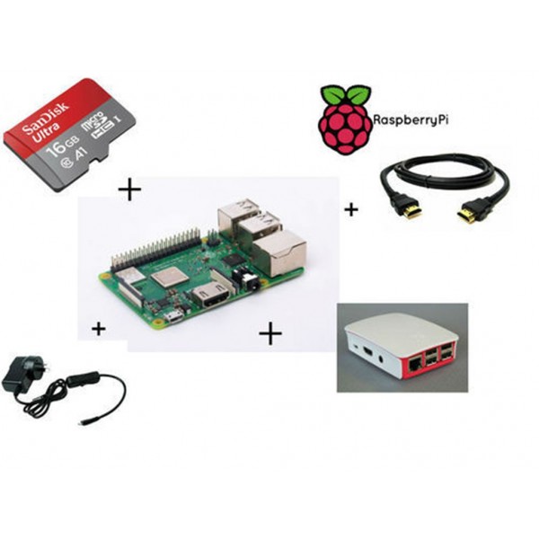 Raspberry Pi 3 Model B+ Power Adaptor Hdmi To Hdmi Cable With Red White Case 16Gb Class10 Sdcard With Raspbian Os Loaded