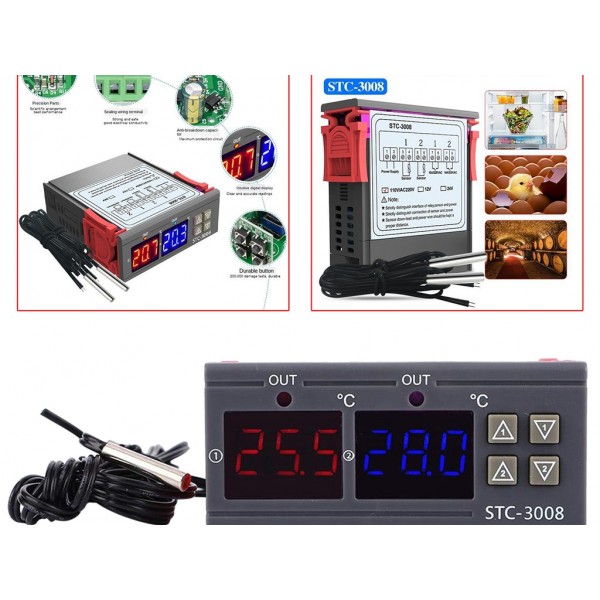 Stc 3008 Computer Digital Display Intelligent Dual Control Electronic Thermostat Dual Display Dual Temperature Adjustable Thermostat Switch